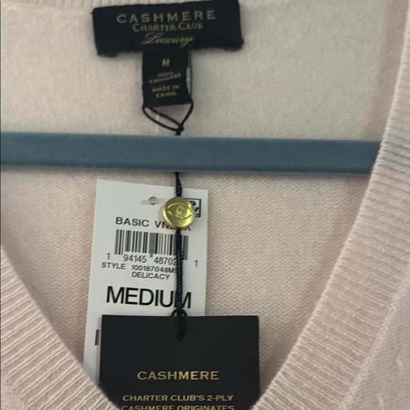 Charter Club Pink Cashmere Lightweight V-Neck Sweater - Picture 4 of 8